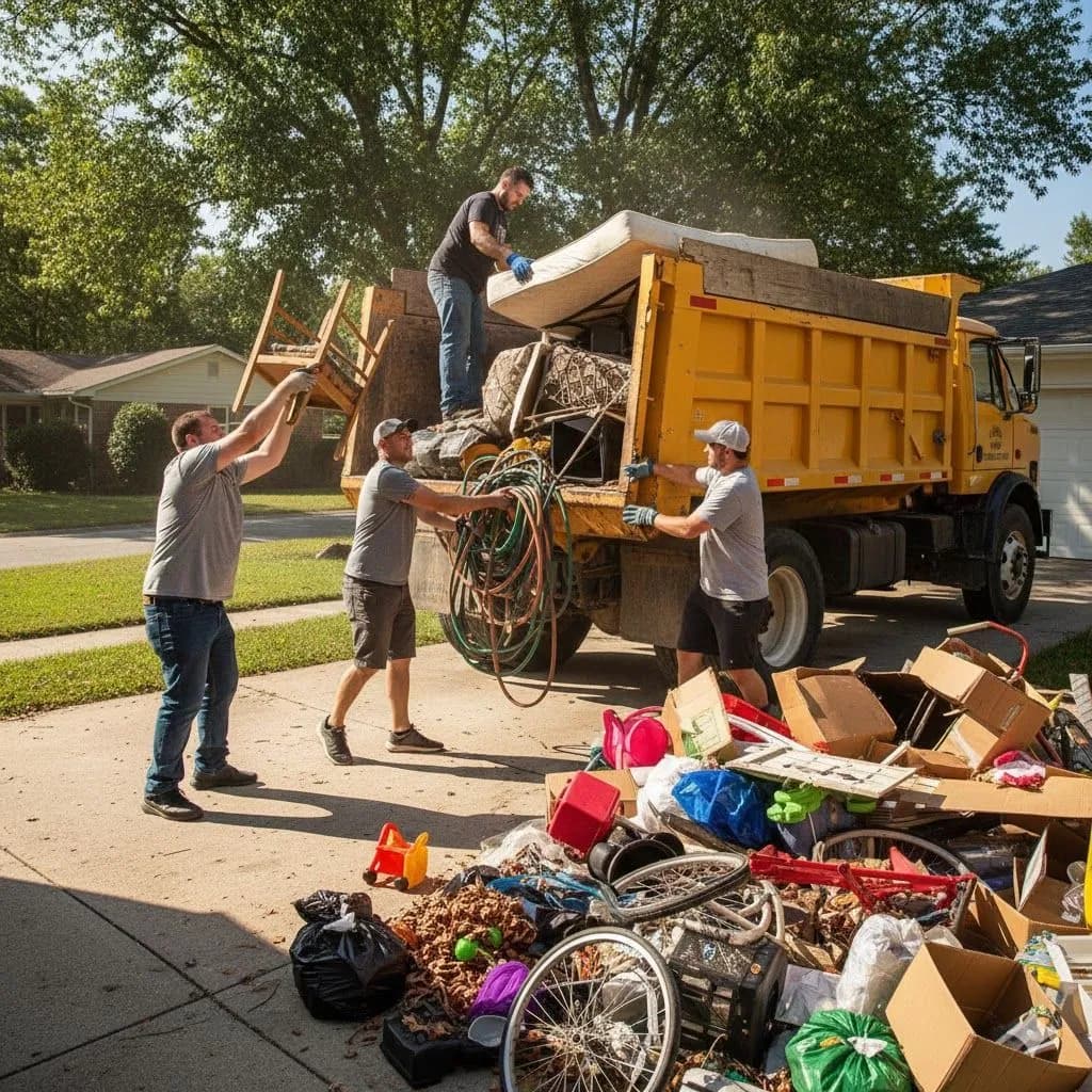 A trailer loaded with junk and debris hauled by the West Way crew